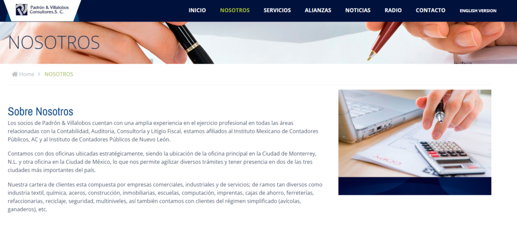 ejemplo de la página de nosotros, diseño web para abogados 